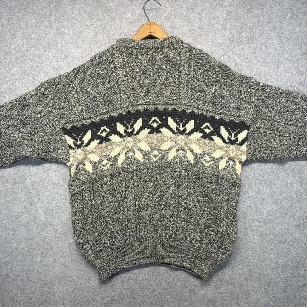 Quills Woollen Market Sweater Mens XL Beige Aran Wool Fail Isle